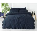 Pościel z bawełny z falbanką - Limasso - 220x200 - Dress Blue - w pudełku -Bez Prasowania  granat